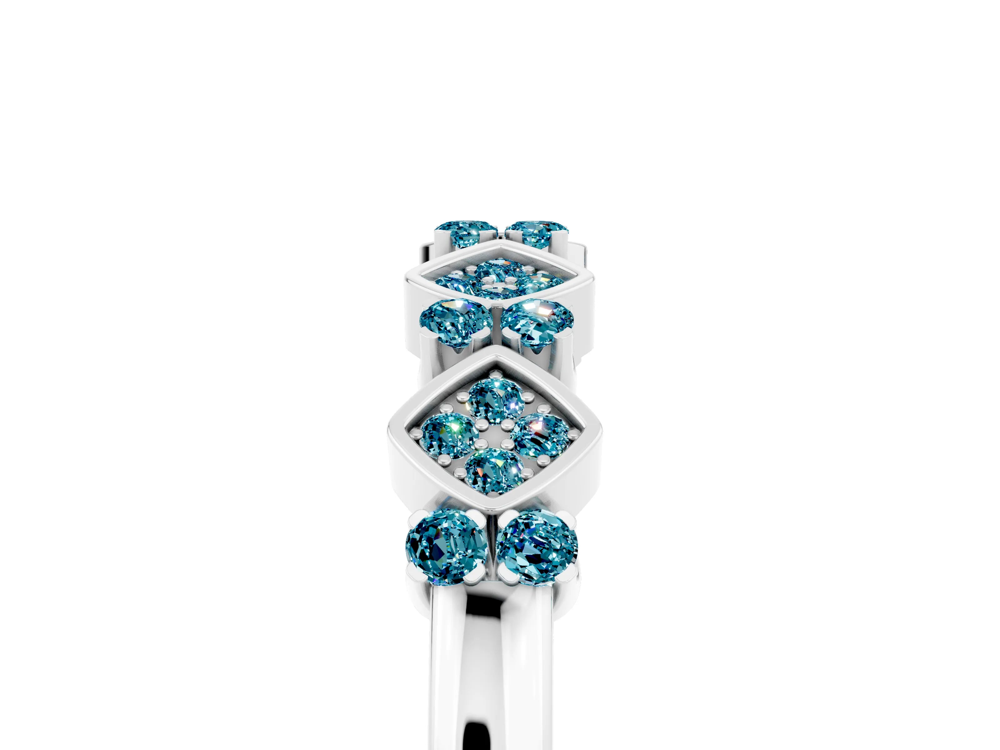 White gold Pavé Cushion Blue Topaz Cluster Eternity Band with Prong Setting_11