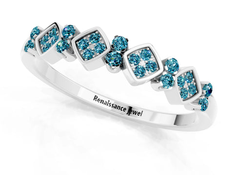 White gold Pavé Cushion Blue Topaz Cluster Eternity Band with Prong Setting_7
