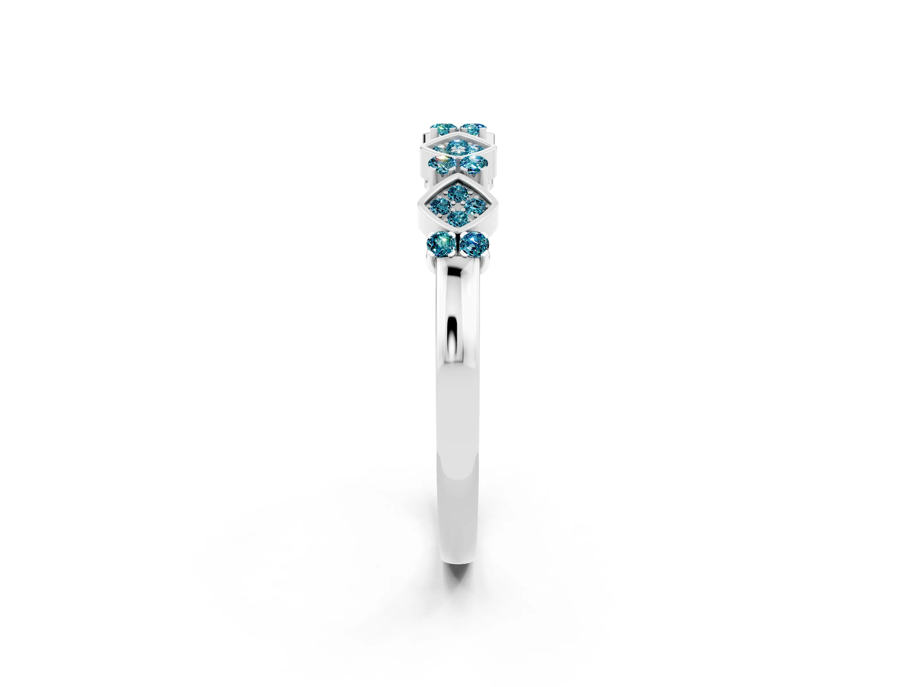 White gold Pavé Cushion Blue Topaz Cluster Eternity Band with Prong Setting_8