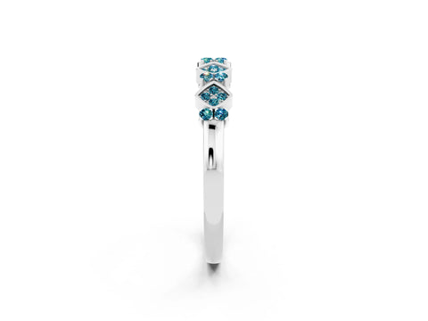 White gold Pavé Cushion Blue Topaz Cluster Eternity Band with Prong Setting_8