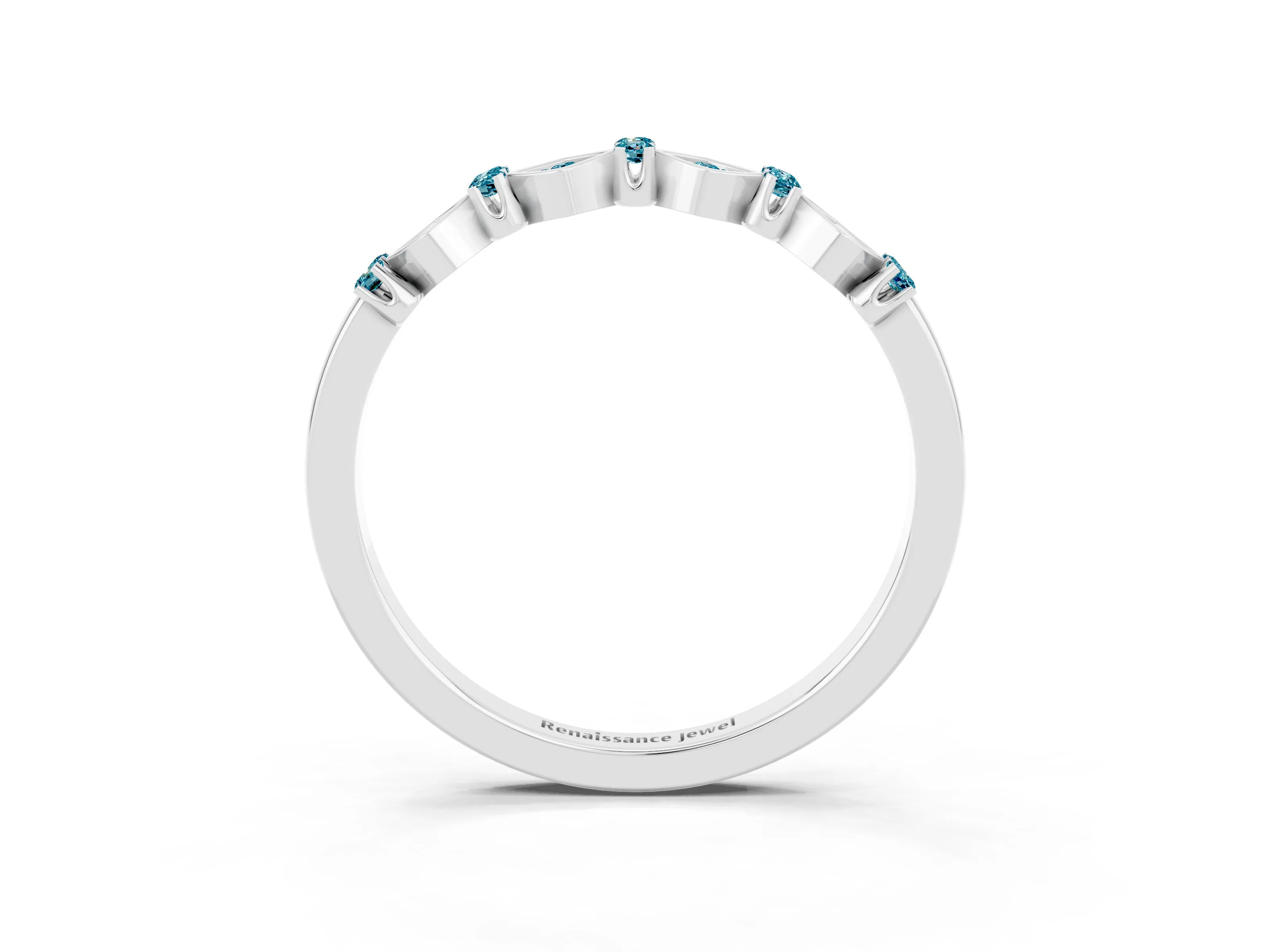 White gold Pavé Cushion Blue Topaz Cluster Eternity Band with Prong Setting_9