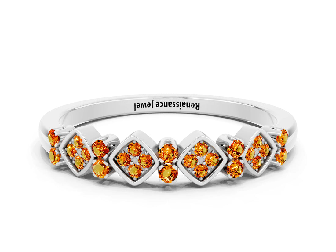 White gold Pavé Cushion Citrine Cluster Eternity Band with Prong Setting_6
