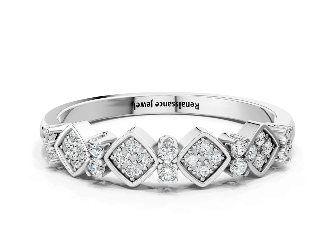 White gold Pavé Cushion Diamond Cluster Eternity Band with Prong Setting_76