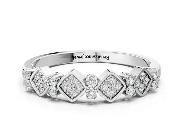 White gold Pavé Cushion Diamond Cluster Eternity Band with Prong Setting