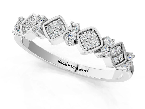 White gold Pavé Cushion Diamond Cluster Eternity Band with Prong Setting
