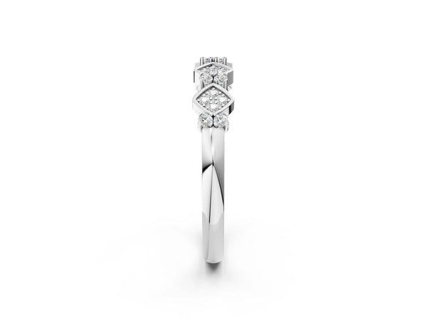 White gold Pavé Cushion Diamond Cluster Eternity Band with Prong Setting