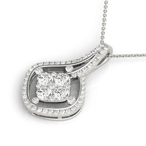 White gold Pavé Cushion Diamond Cluster Pendant 1