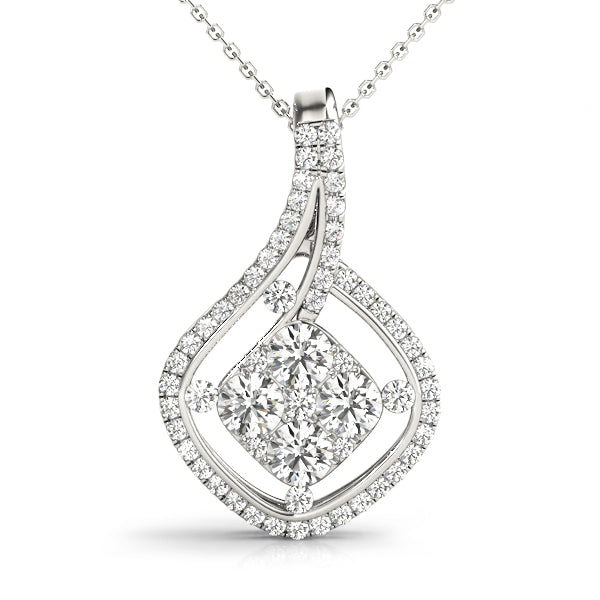 White gold Pavé Cushion Diamond Cluster Pendant
