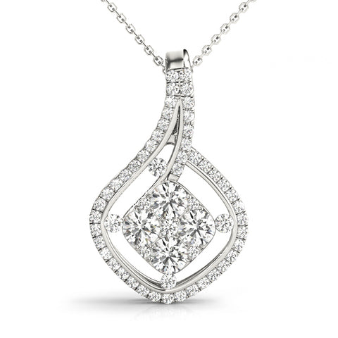 White gold Pavé Cushion Diamond Cluster Pendant