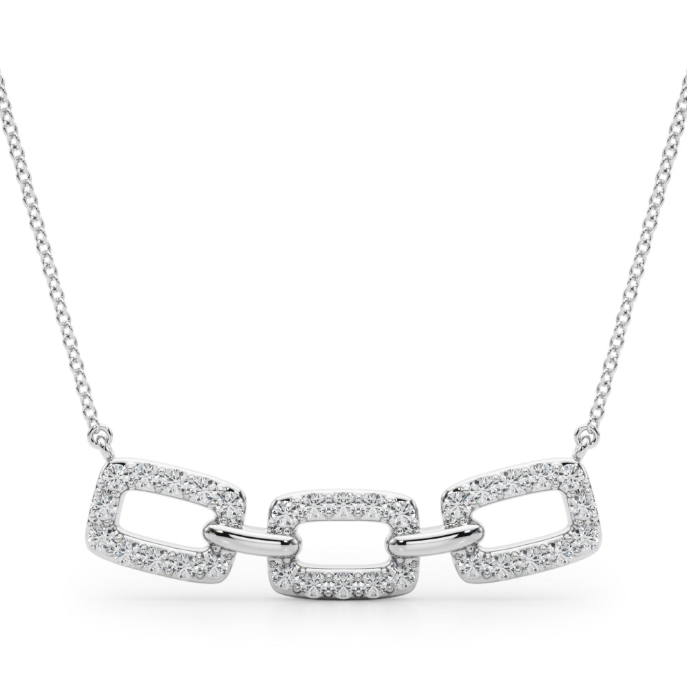 White gold Pavé Cushion Link Pendant with Shared Prong Setting
