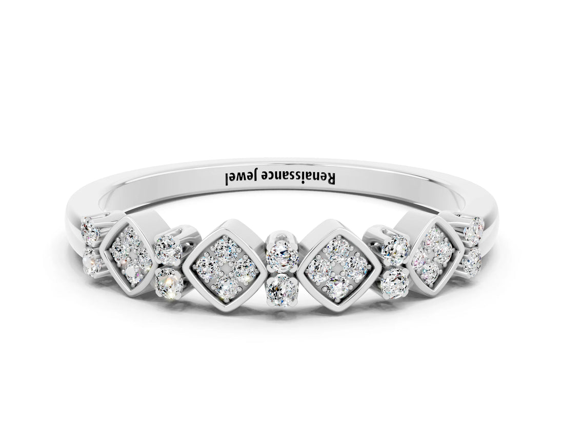 White gold Pavé Cushion Moissanite Cluster Eternity Band with Prong Setting_6