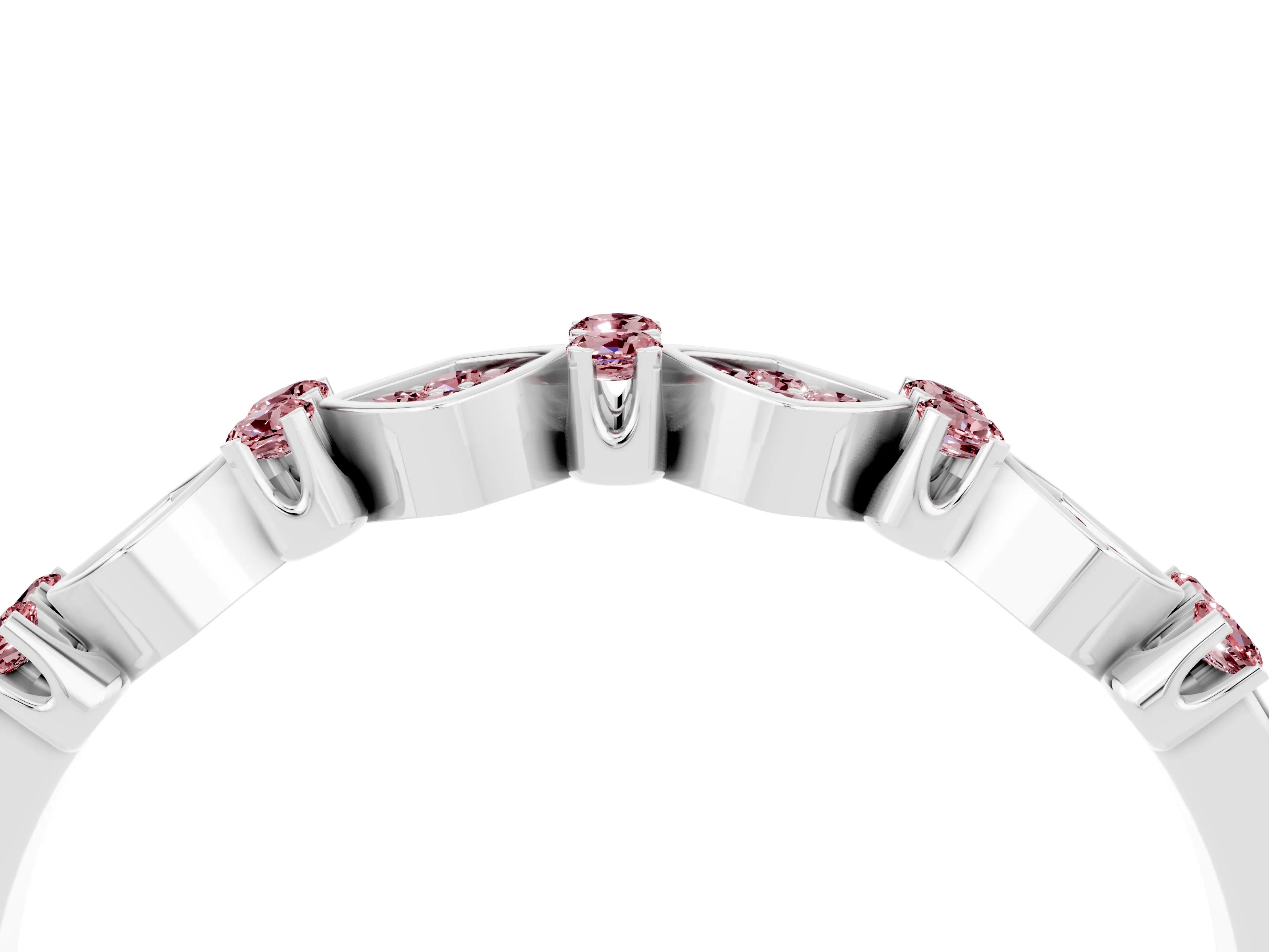 White gold Pavé Cushion Morganite Cluster Eternity Band with Prong Setting_10