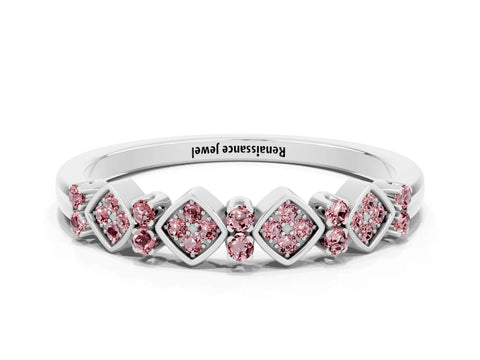 White gold Pavé Cushion Morganite Cluster Eternity Band with Prong Setting_18