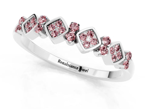 White gold Pavé Cushion Morganite Cluster Eternity Band with Prong Setting_19