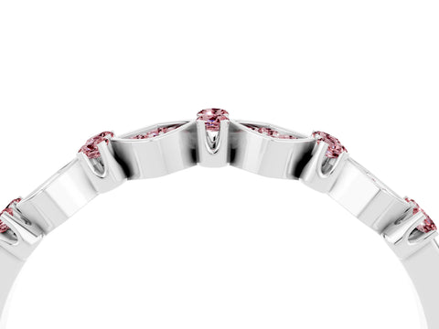 White gold Pavé Cushion Morganite Cluster Eternity Band with Prong Setting_22