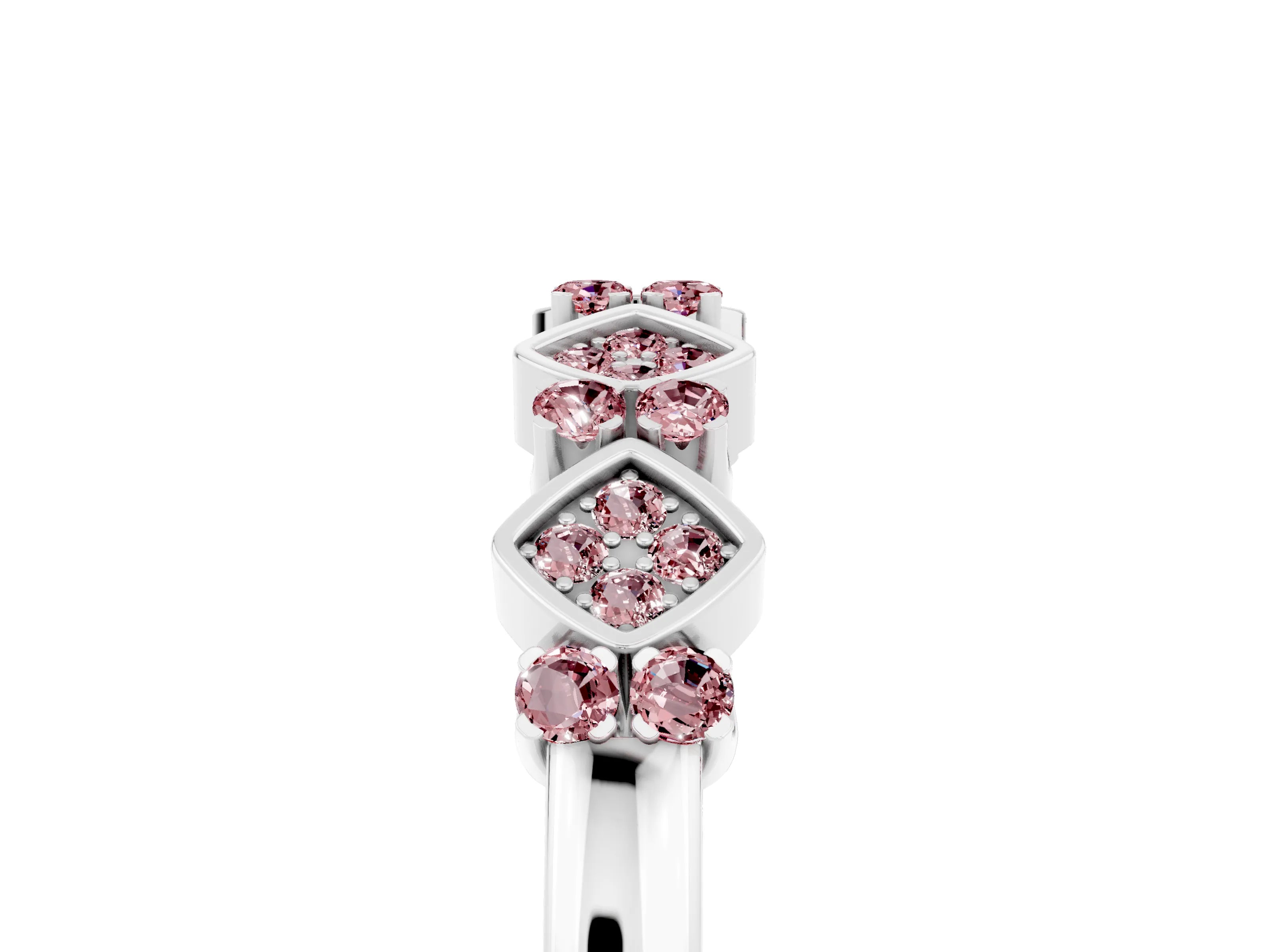 White gold Pavé Cushion Morganite Cluster Eternity Band with Prong Setting_23