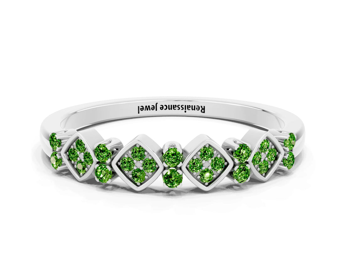 White gold Pavé Cushion Peridot Cluster Eternity Band with Prong Setting_6