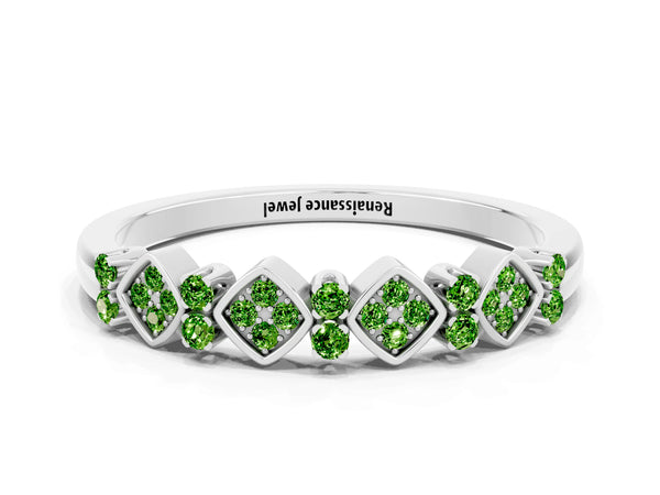 Sterling Silver Round Peridot Square Frame Cluster Half Eternity Wedding Band