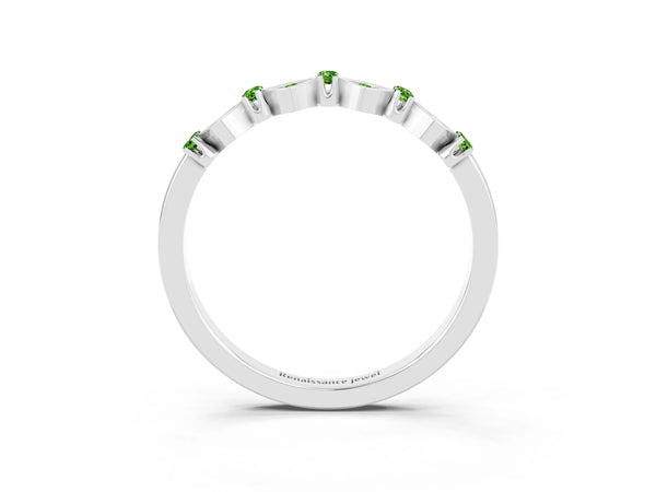 Sterling Silver Round Peridot Square Frame Cluster Half Eternity Wedding Band