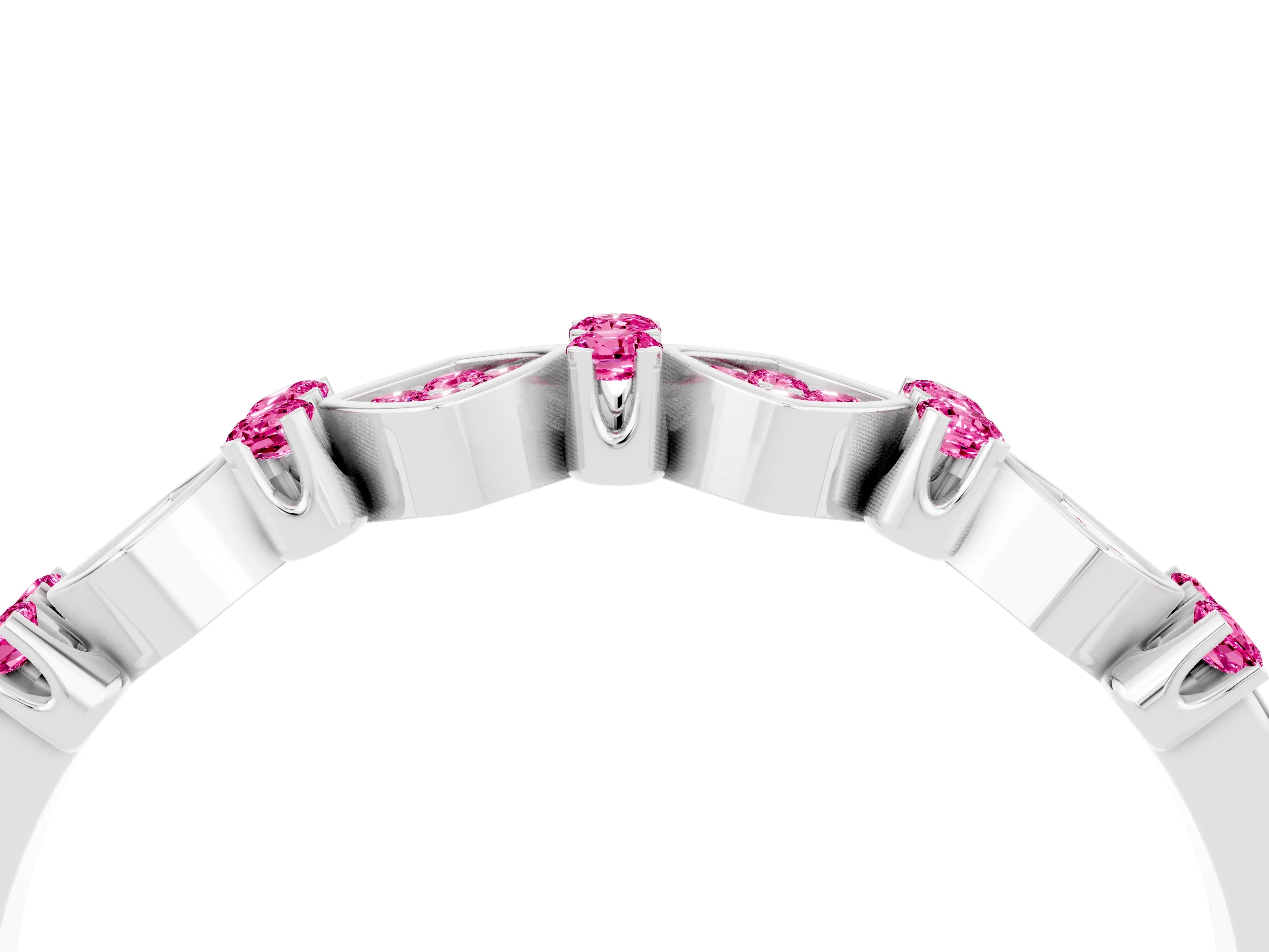 White gold Pavé Cushion Pink Sapphire Cluster Eternity Band with Prong Setting_10