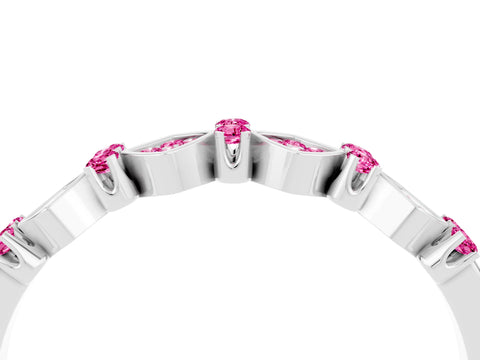 White gold Pavé Cushion Pink Sapphire Cluster Eternity Band with Prong Setting_10