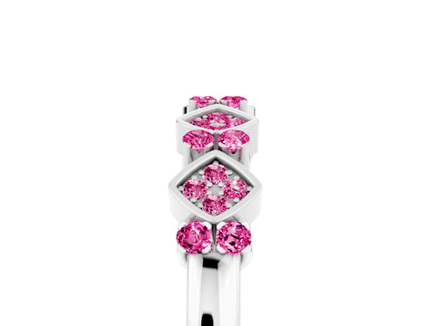 White gold Pavé Cushion Pink Sapphire Cluster Eternity Band with Prong Setting_11