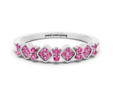 White gold Pavé Cushion Pink Sapphire Cluster Eternity Band with Prong Setting_18