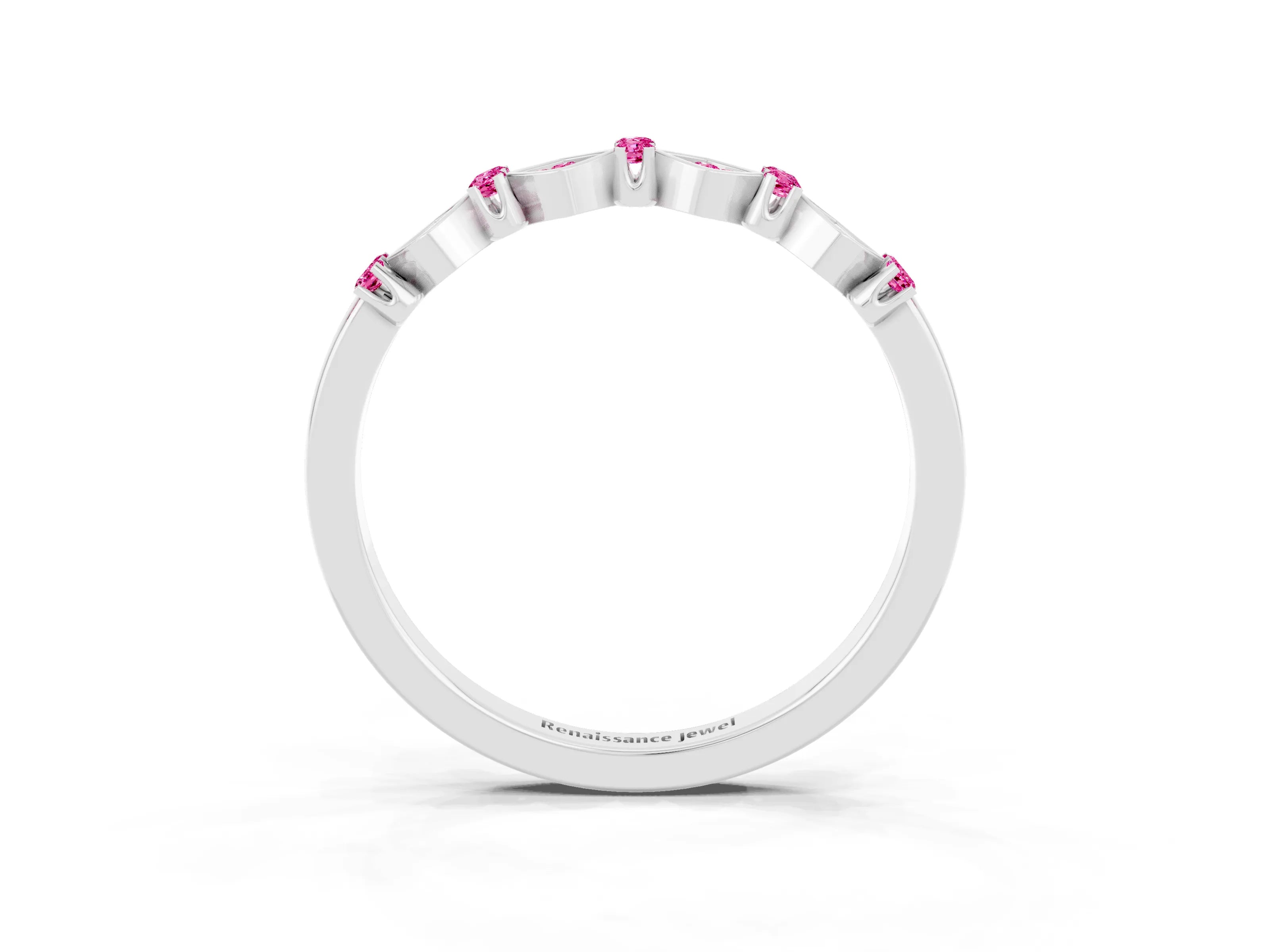 White gold Pavé Cushion Pink Sapphire Cluster Eternity Band with Prong Setting_9
