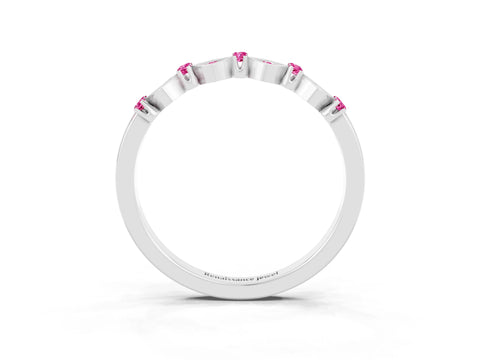 White gold Pavé Cushion Pink Sapphire Cluster Eternity Band with Prong Setting_9