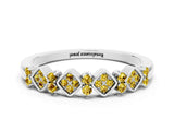 White gold Pavé Cushion Yellow Sapphire Cluster Eternity Band with Prong Setting_18