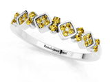 White gold Pavé Cushion Yellow Sapphire Cluster Eternity Band with Prong Setting_19