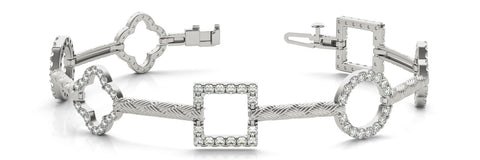 White gold Pavé Diamond Geometric Link Bracelet with Twisted Rope Band and Four-Prong Setting