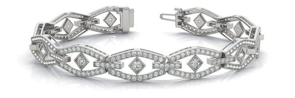 White gold Pavé Diamond Marquise Link Bracelet with Bezel Setting