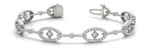 White gold Pavé Diamond Oval Link Bracelet with Round Brilliant Cut Stones and Four-Prong Setting