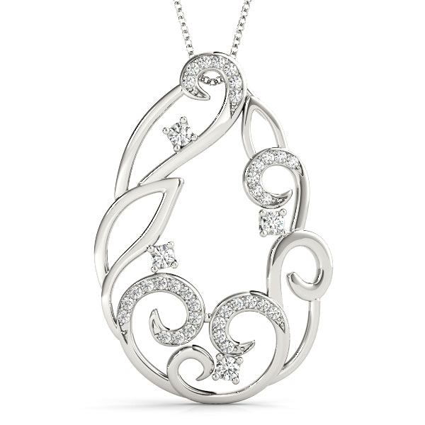 Silver Pavé Diamond Round Pendant with Four-Prong Setting