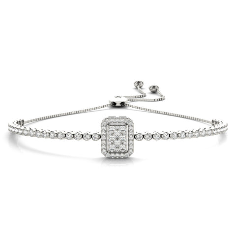 White gold Pavé Diamond Square Halo Adjustable Tennis Bracelet