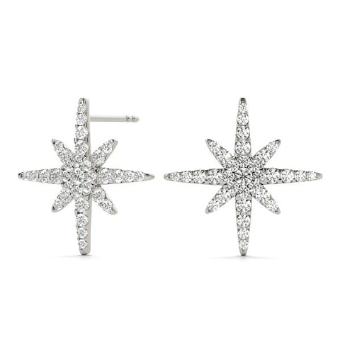 White gold Pavé Diamond Starburst Stud Earrings 2