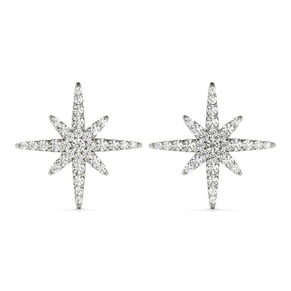 Silver Pavé Diamond Starburst Stud Earrings
