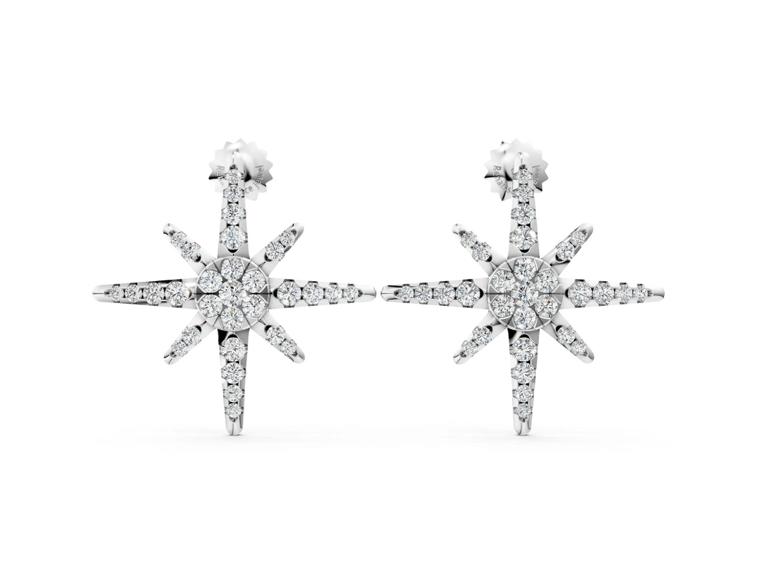 White gold Pavé Diamond Starburst Stud Earrings_14