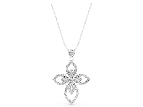 White gold Pavé Marquise Diamond Cross Pendant