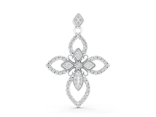 Silver Pavé Marquise Diamond Cross Pendant