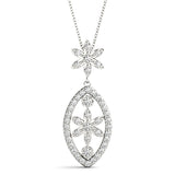 White gold Pavé Marquise Pendant with Floral Prong Setting