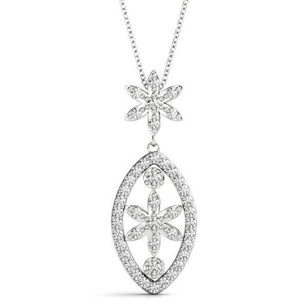 Silver Pavé Marquise Pendant with Floral Prong Setting