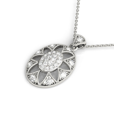 White gold Pavé Oval Milgrain Pendant 1