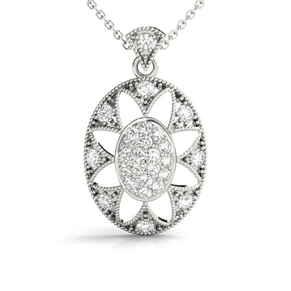 White gold Pavé Oval Milgrain Pendant