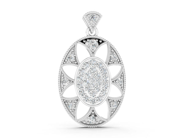 White gold Pavé Oval Milgrain Pendant