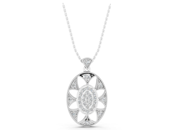 White gold Pavé Oval Milgrain Pendant