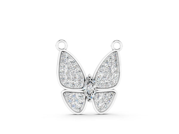 Silver Pavé Oval Prong Butterfly Pendant