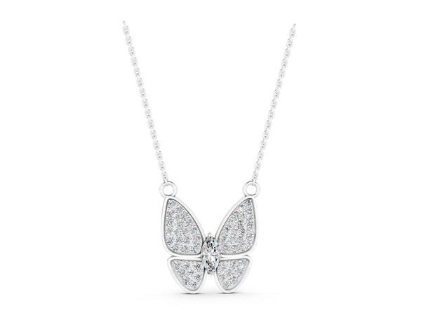 Silver Pavé Oval Prong Butterfly Pendant