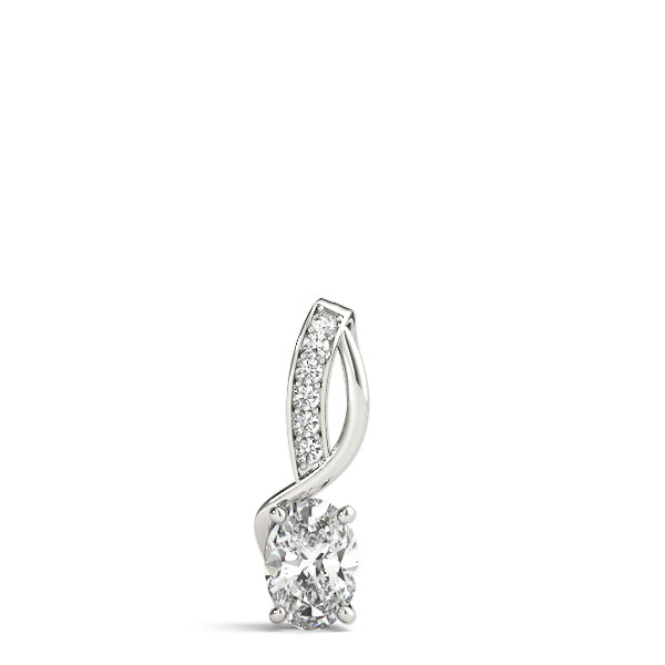 White gold Pavé Oval Solitaire Prong Pendant 1